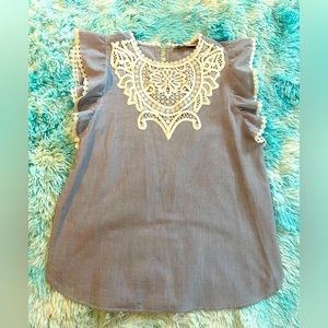 LOFT Ticking Cotton Embroidered Blouse Size Medium